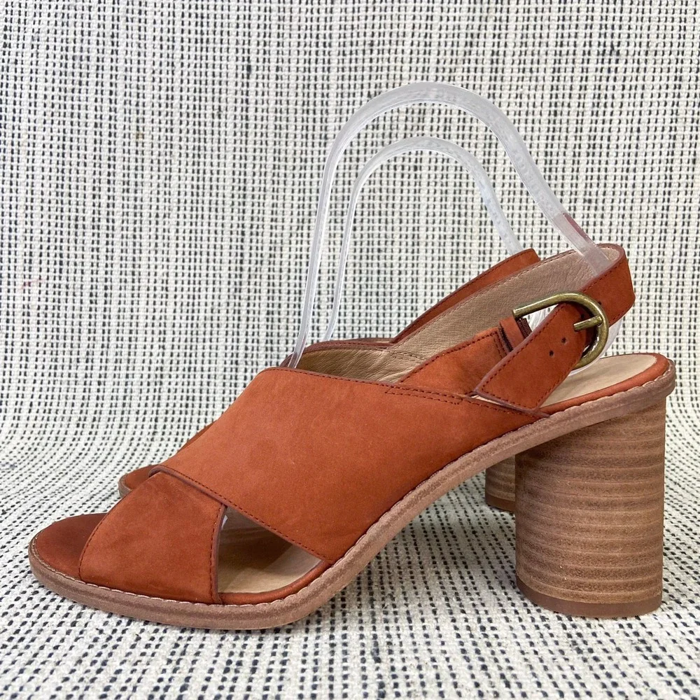 Madewell Ruthie Block Heel Sandals Sz 10 Spiced Cider Rust‎ Suede Leather Boho